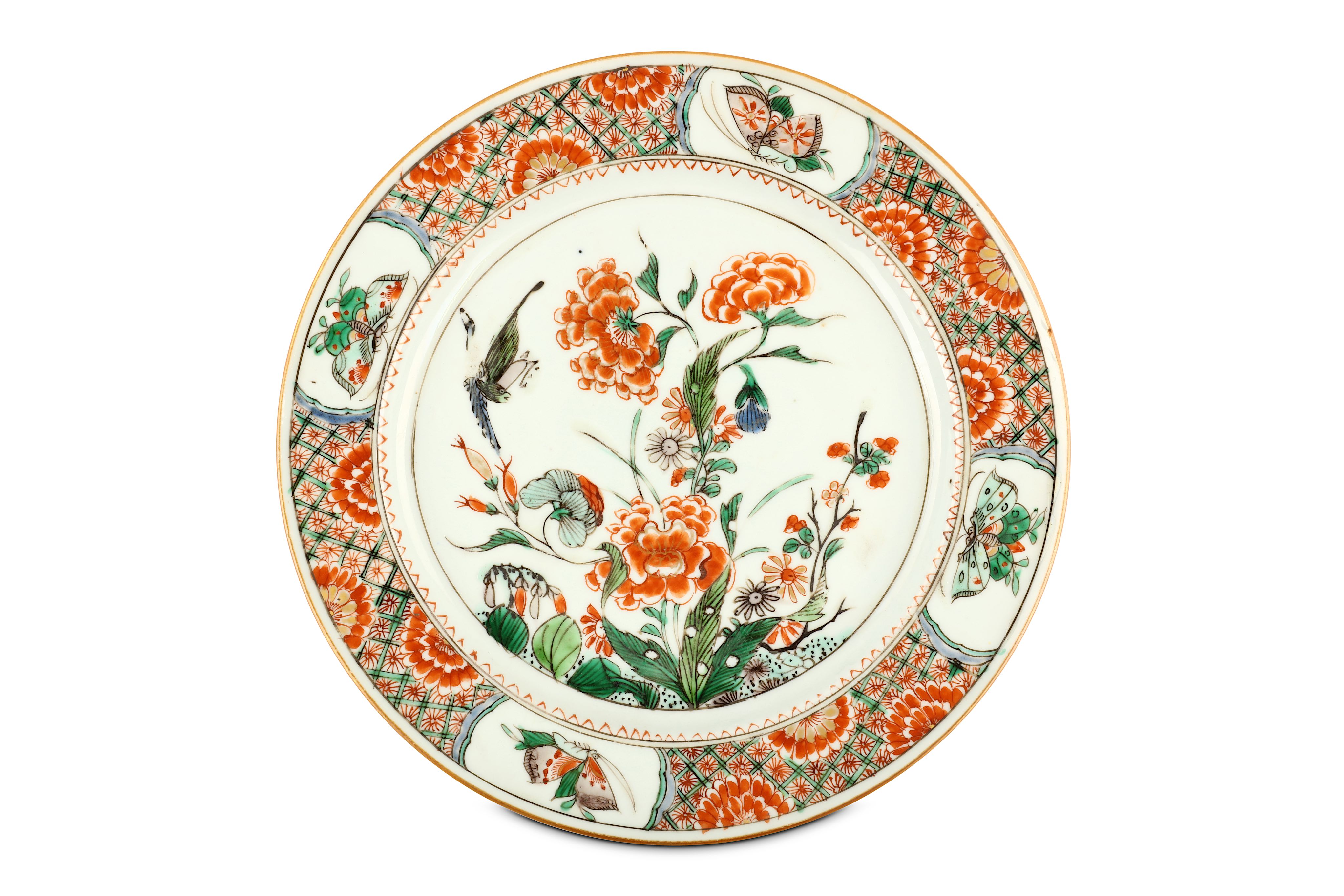 A PAIR OF CHINESE FAMILLE VERTE ‘BIRD AND FLOWER’ DISHES. Kangxi. The central roundel finely - Image 2 of 5
