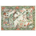 A CHINESE FAMILLE VERTE FIGURATIVE PLAQUE. Kangxi. Finely painted with a procession of riders,