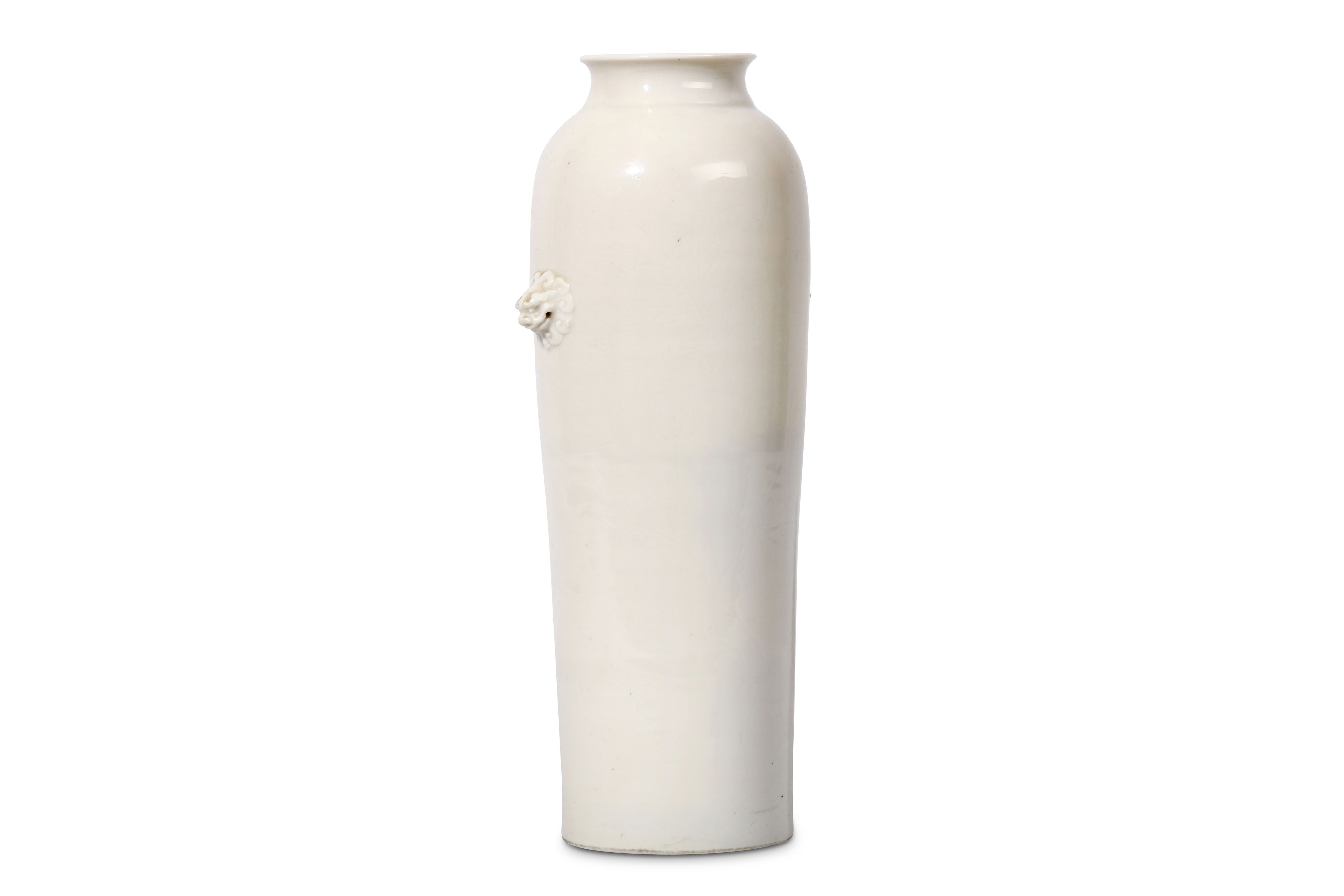 A CHINESE BLANC DE CHINE SLEEVE VASE. Kangxi. The tall cylindrical body rising to a waisted neck