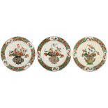 A SET OF THREE CHINESE FLOWER BASKET DISHES. Kangxi. Each decorated with a patterned basket,