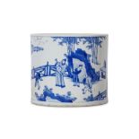 A CHINESE BLUE AND WHITE BRUSH POT, BITONG. Kangxi. Of cylindrical form, the slightly tapering