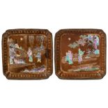 A PAIR OF CHINESE MOTHER-OF-PEARL INLAID BLACK LACQUER TRAYS. Kangxi. Of square form with cut