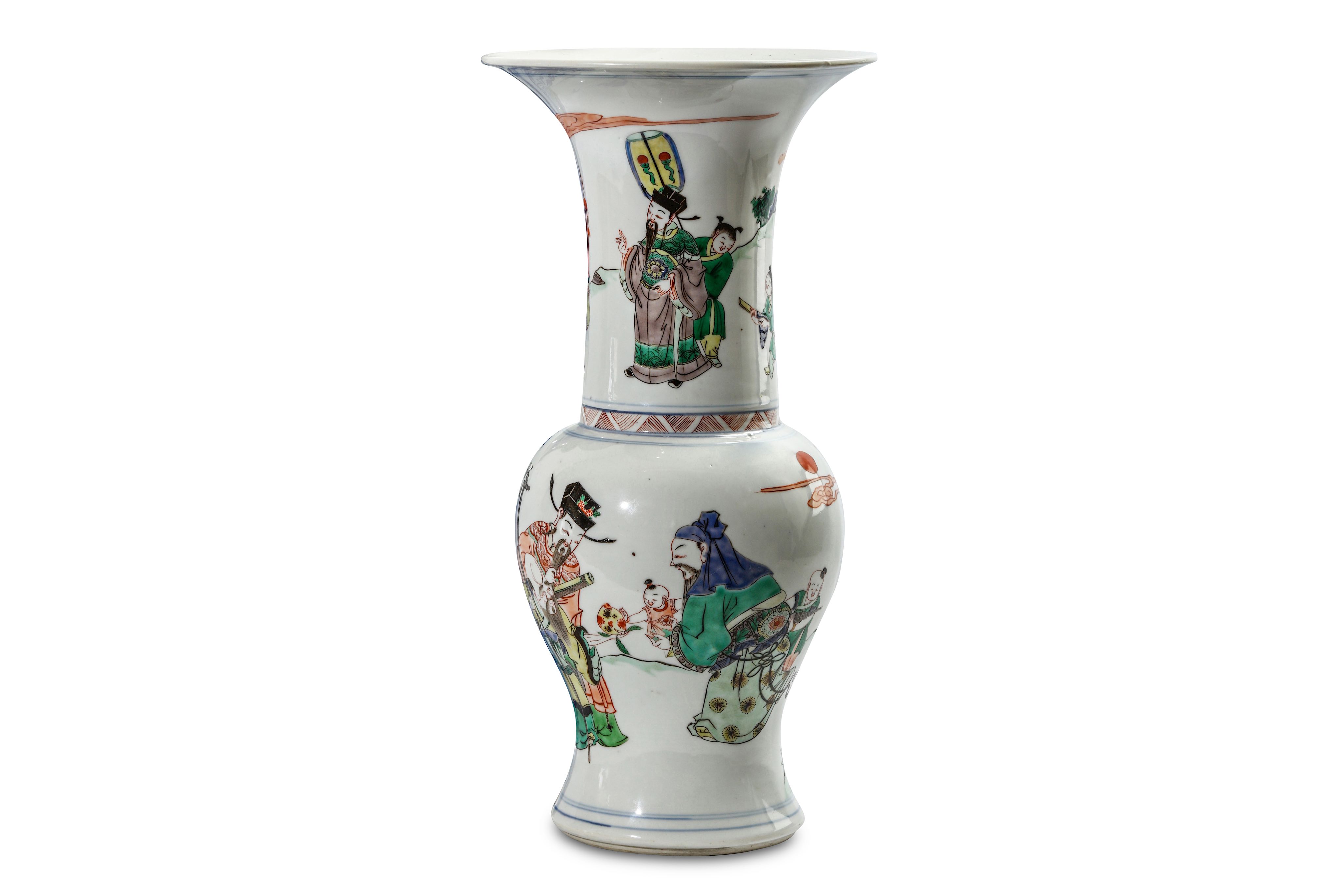 A CHINESE FAMILLE VERTE YENYEN VASE. Kangxi. The waisted lower body rising to a rounded shoulder