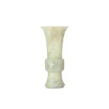 A CHINESE JADE 'BATS AND CLOUDS' GU VASE. Qing Dyn