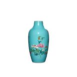 A CHINESE TURQUOISE-GROUND FAMILLE ROSE VASE. 19th