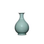 A CHINESE CELADON-GLAZED VASE, YUHUCHUN. Qing Dyna