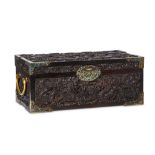 A CHINESE ZITAN WOOD ‘DRAGON’ DOCUMENT BOX AND COV