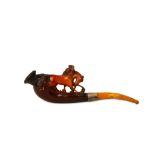 MEERSCHAUM 'HORSES' PIPE WITH AMBER STEM.  The bow