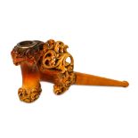A EUROPEAN MEERSCHAUM PIPE WITH AMBER STEM.  The b