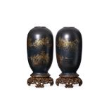 A PAIR OF CHINESE ‘SHAO ’-STYLE BLACK LACQUERED WOOD VASES. Qing Dynasty, 19th Century. Each with