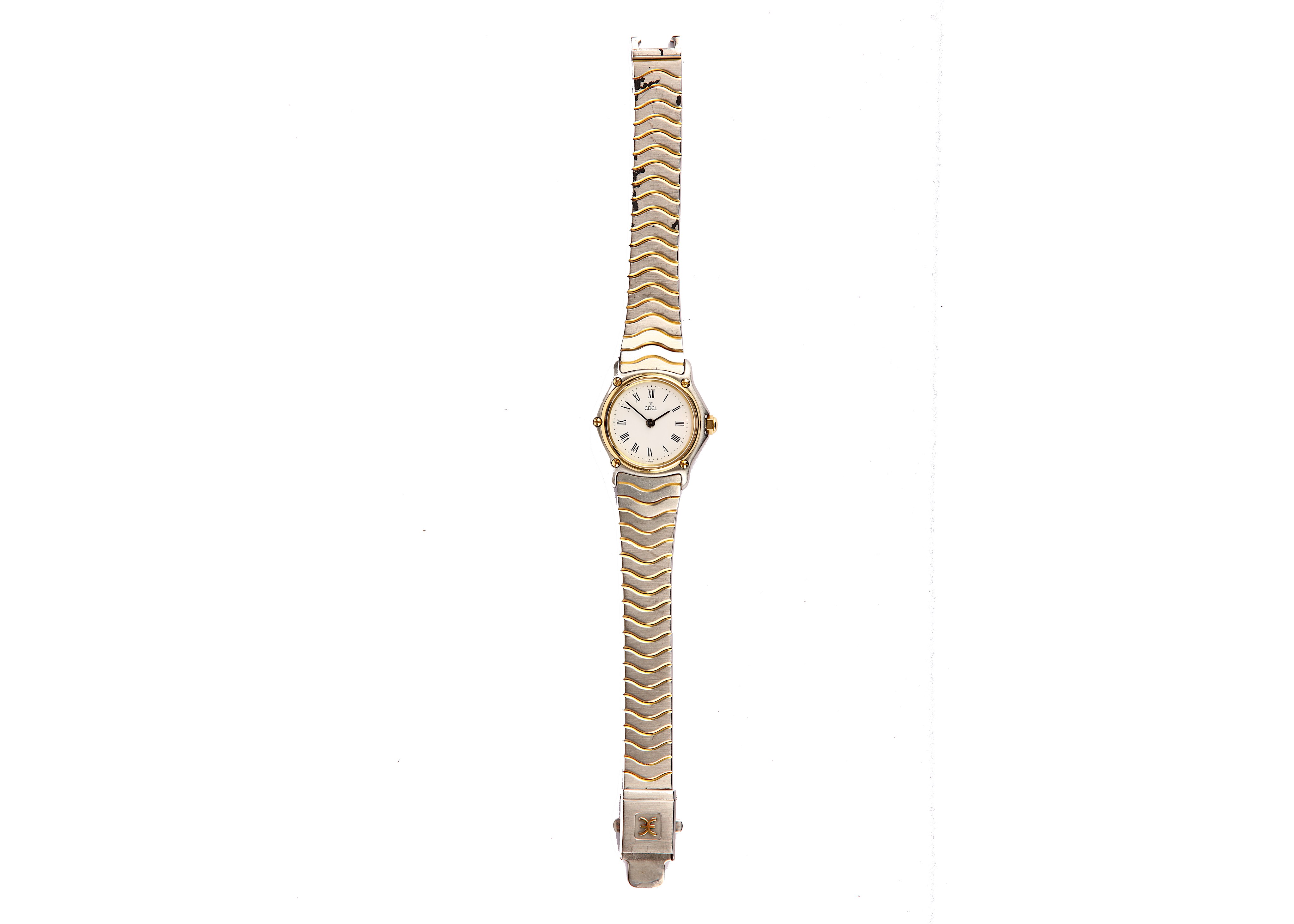 EBEL. A TWO-TONE STAINLESS STEEL AND GOLD QUARTZ  BRACELET WATCH. Model: Wave. Serial number: