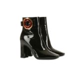 Louis Vuitton Patent Boots, ankle style boots with zip and stacked heels, 9cm heel, size 37.5 (UK