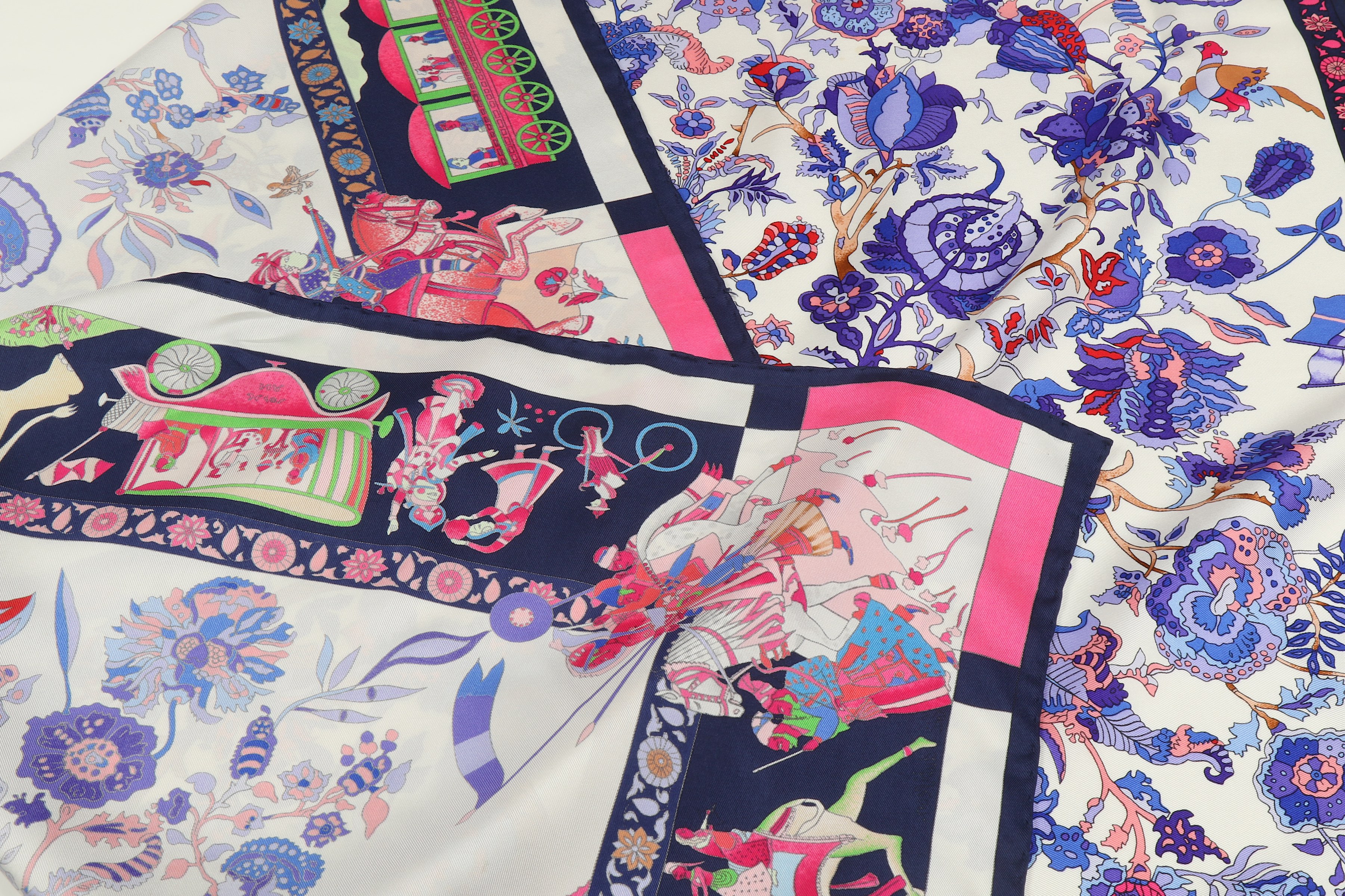 Hermes 'Fantaisies Indiennes' Silk Scarf, designed in 1987 by Loic Dubigeon, indigo border on - Image 4 of 4