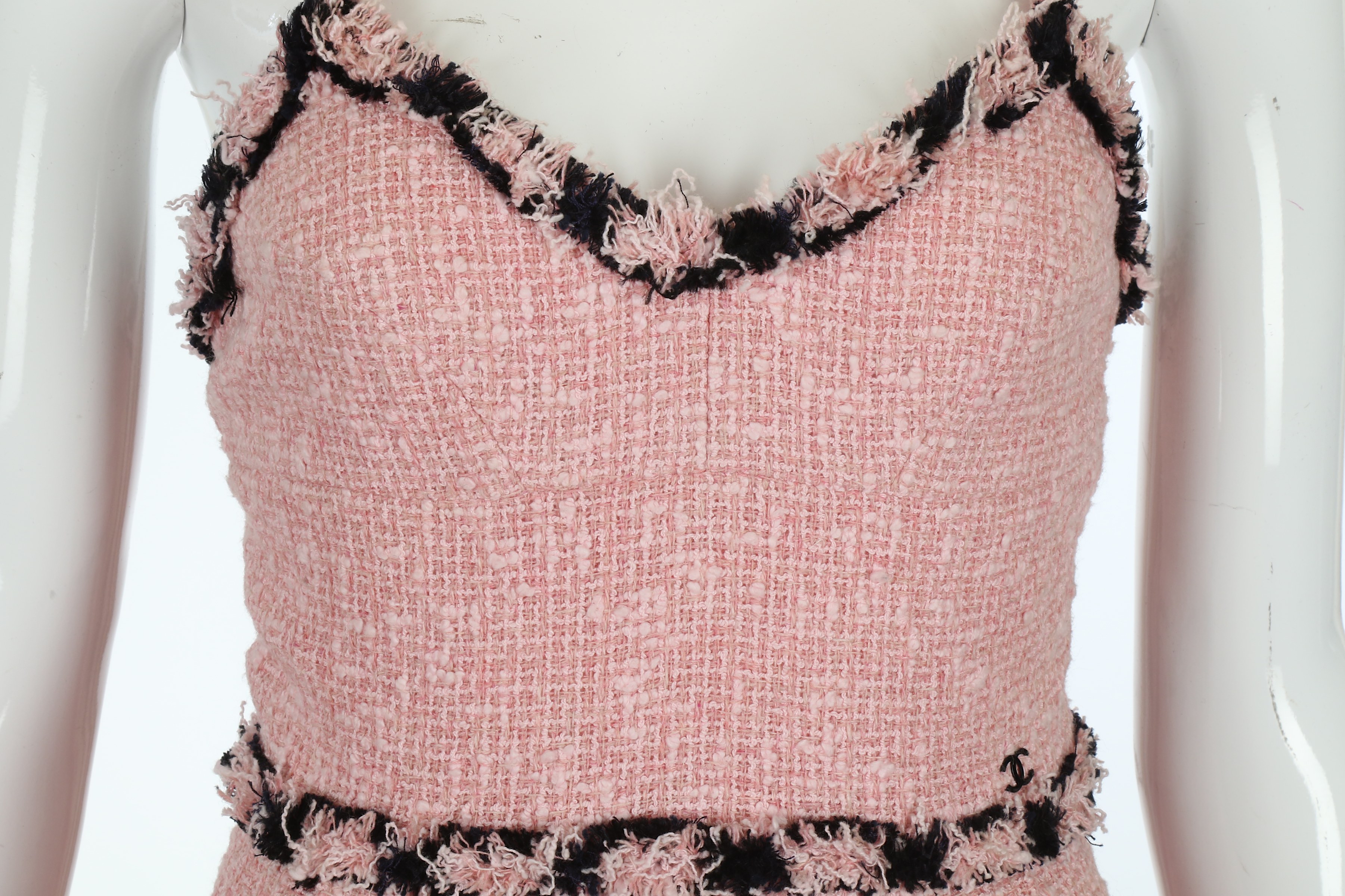 Chanel Pink and Black Boucle Mini Dress, Spring 2007, labelled size 36, 13"/34cm chest, 62cm long - Image 3 of 6