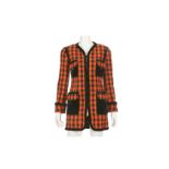 Chanel Orange and Black Check Jacket, 1980s, black velvet trim and pockets, 17"/43cm chest, 82cm