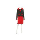 Moschino Boutique Black and Red Ensemble, wool mix fabric, comprising jacket and dress, jacket 19"/