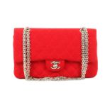 Chanel Red Timeless Jersey Flap Bag, c. 2005-06, quilted jersey with silver tone Timeless chain