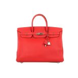 Hermes Rouge Vif Birkin 40, c. 2012, red Clemence leather with Palladium plated hardware, 40cm wide,