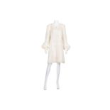 Chanel Cream Pleated Dress Coat, 2010s, with zip down front and removable silk sleeve details,