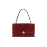 Hermes Vintage Crocodile Handbag, c. 1959, shiny Bordeaux crocodile leather with gold tone