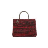 Salvatore Ferragamo Red and Black Wool Bag, metal loop handles and interior woven pouch, 28cm