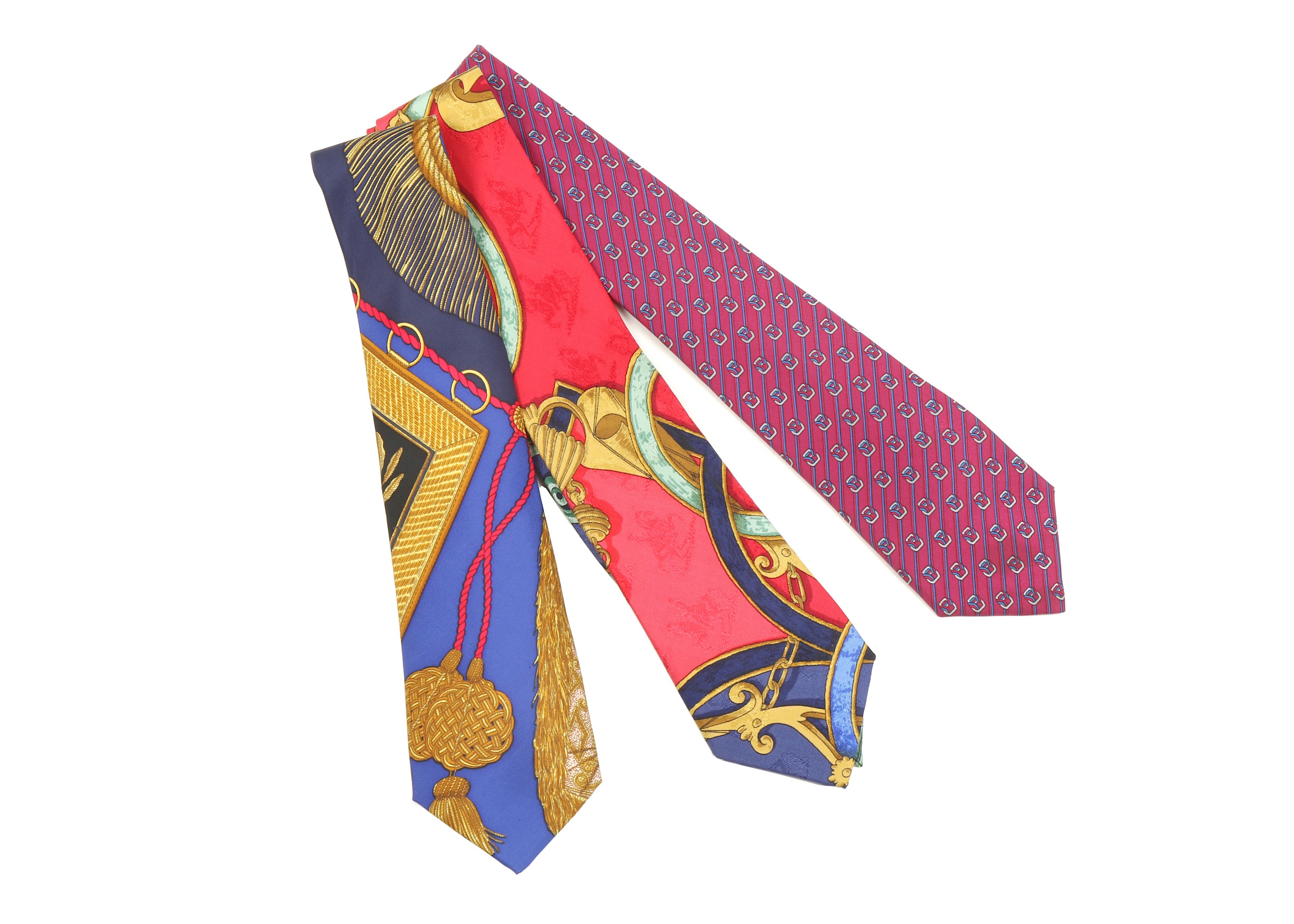 Three Hermes Silk Ties, of various designs (3) Includes two boxes Condition Grade A Please refer