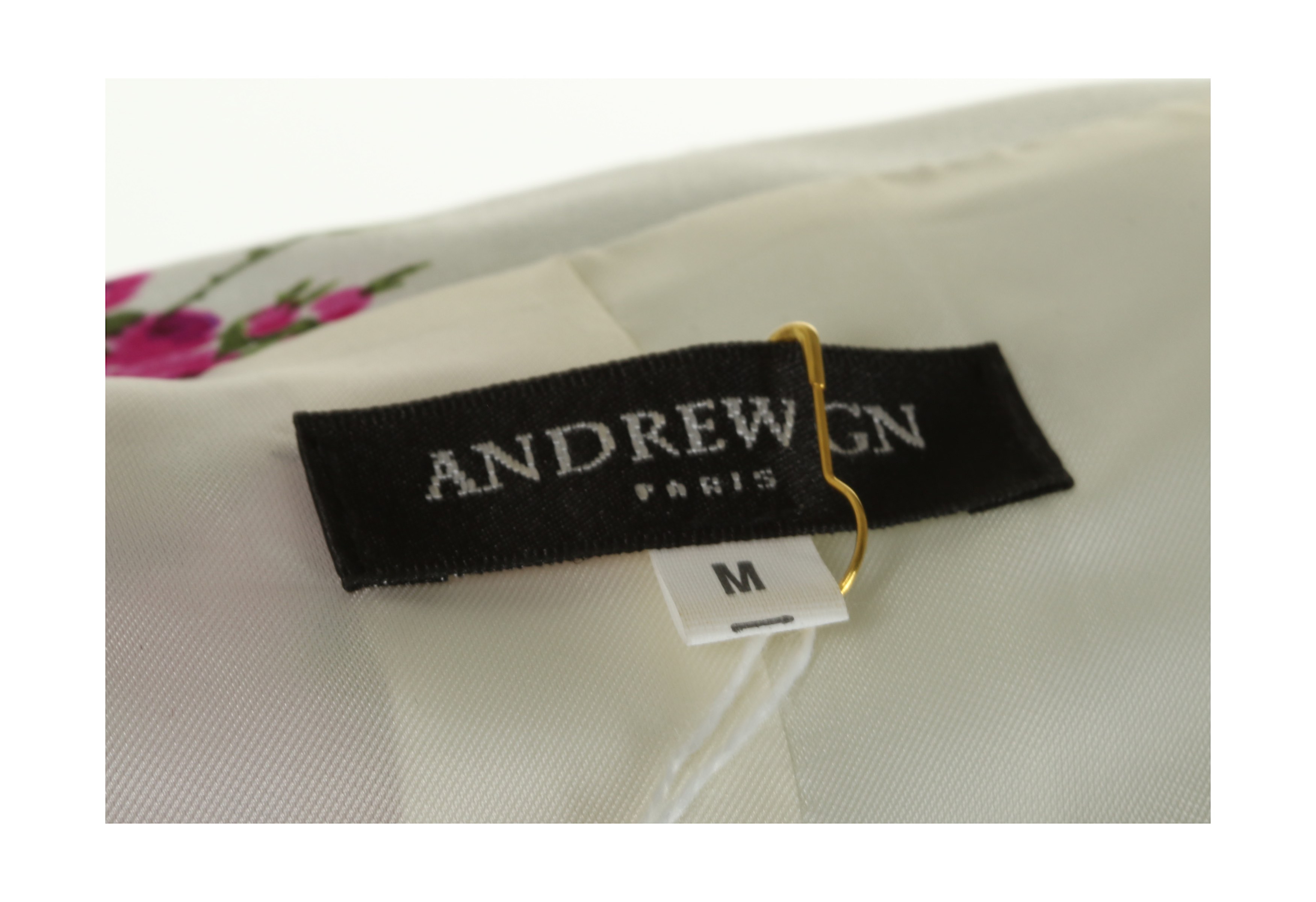 Two Andrew GN Dress Coats, to include a white silk coat printed with pink flower design, labelled S, - Image 6 of 13