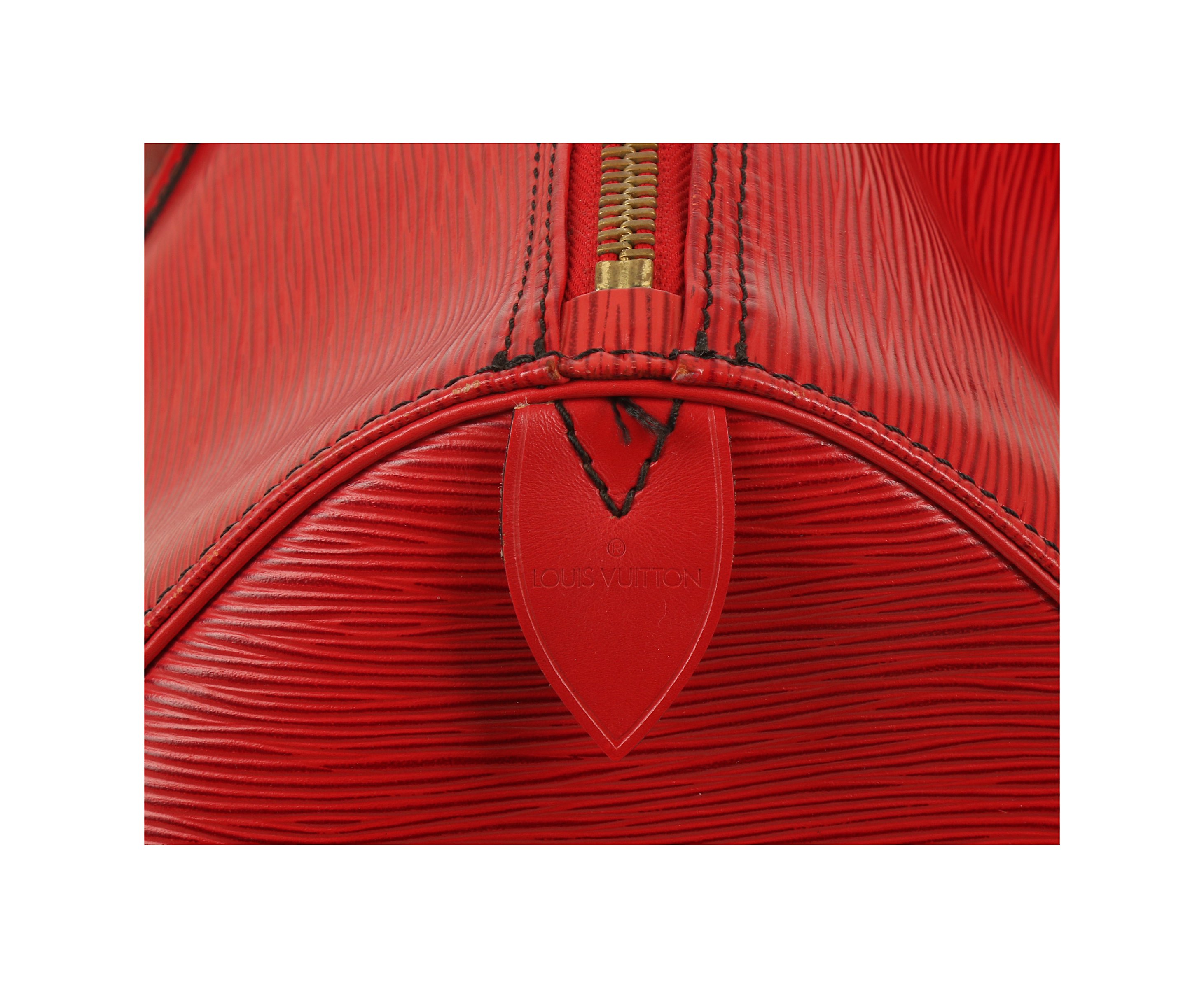 Louis Vuitton Red Epi Keepall 45, c. 1991, epi leather with contrast stitching and gold tone - Image 4 of 5