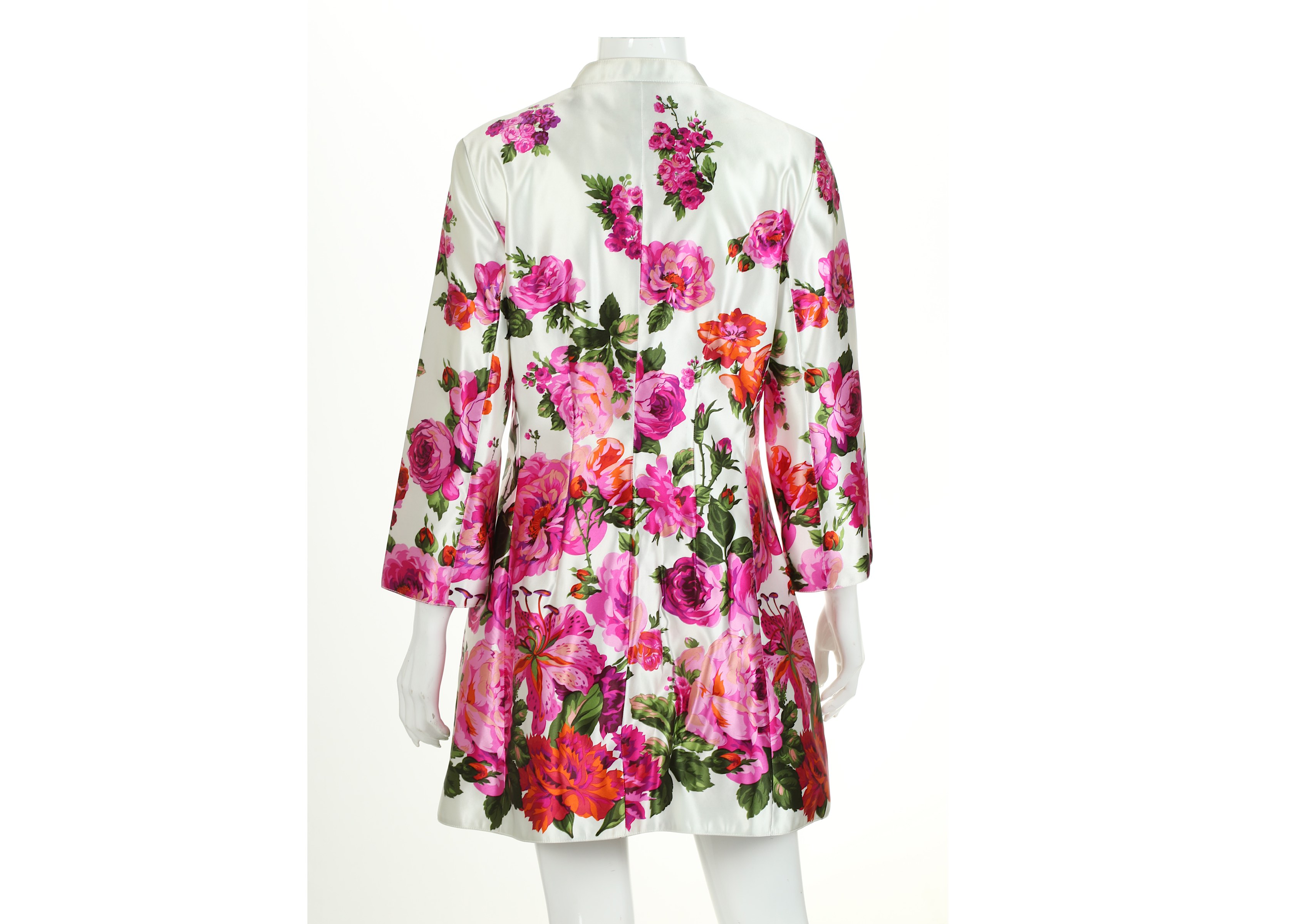 Two Andrew GN Dress Coats, to include a white silk coat printed with pink flower design, labelled S, - Image 5 of 13
