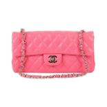 Chanel Lipstick Pink East West Flap Bag, c. 2005-06, quilted lambskin with silver tone hardware,