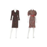 Two Yves Saint Laurent Rive Gauche Silk Dresses, 1970s, to include a black and red spot dress,