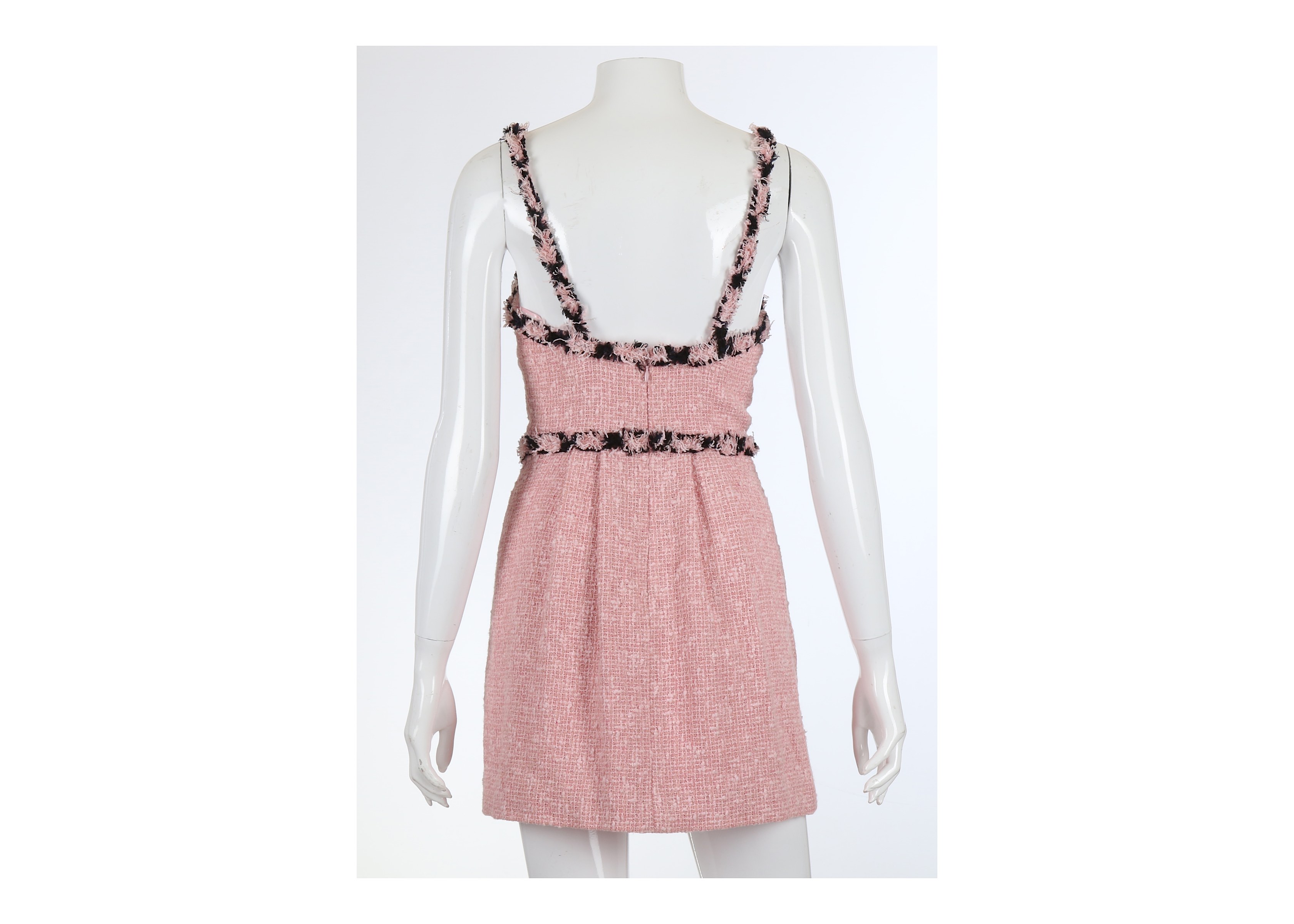 Chanel Pink and Black Boucle Mini Dress, Spring 2007, labelled size 36, 13"/34cm chest, 62cm long - Image 5 of 6