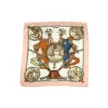 Hermes 'Napoleon' Silk Scarf, designed in 1963 by Philippe Ledoux, white ground with pale pink