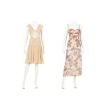 Two Dolce and Gabbana Silk Mix Dresses, the first in nude chiffon silk with sheer net panel and