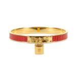 Hermes Red Lizard Kelly Bangle, gold plated hardware, 6.5cm diameter Condition Grade A Please