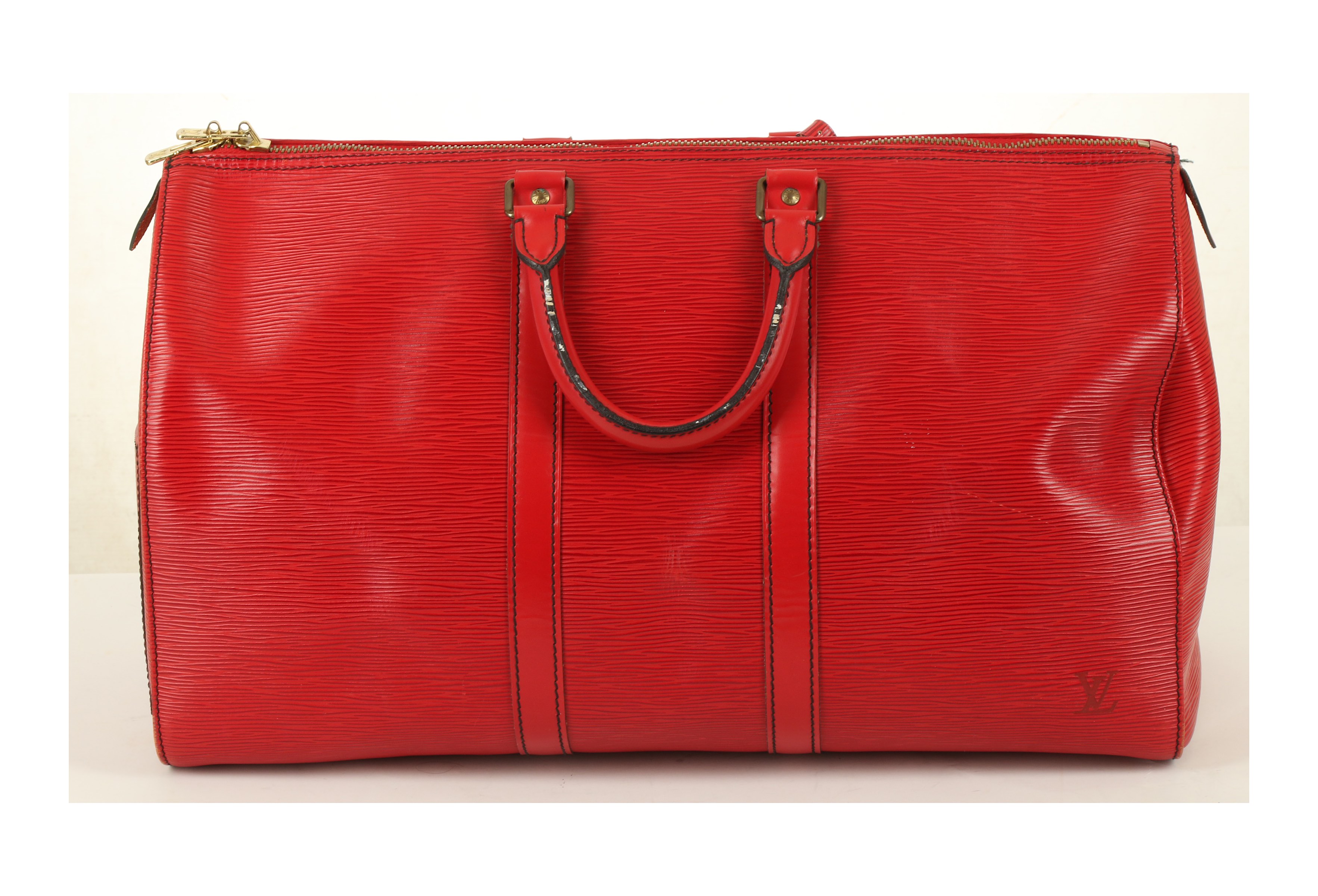 Louis Vuitton Red Epi Keepall 45, c. 1991, epi leather with contrast stitching and gold tone - Image 2 of 5