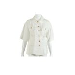 Chanel Cream Blouse, 1980s, short sleeve style with gilt clover buttons, 41"/104cm chest, 56cm