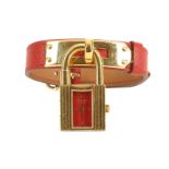 Hermes Red Epson Kelly Watch, c. 2005, leather strap with gilt metal hardware and red dial, 7mm