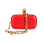 Alexander McQueen Military Skull Clutch, red leather body with gold tone crystal embellished