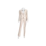 Dolce and Gabbana Nude Silk Trouser Suit, the jacket with integral striped cotton shirt detail and