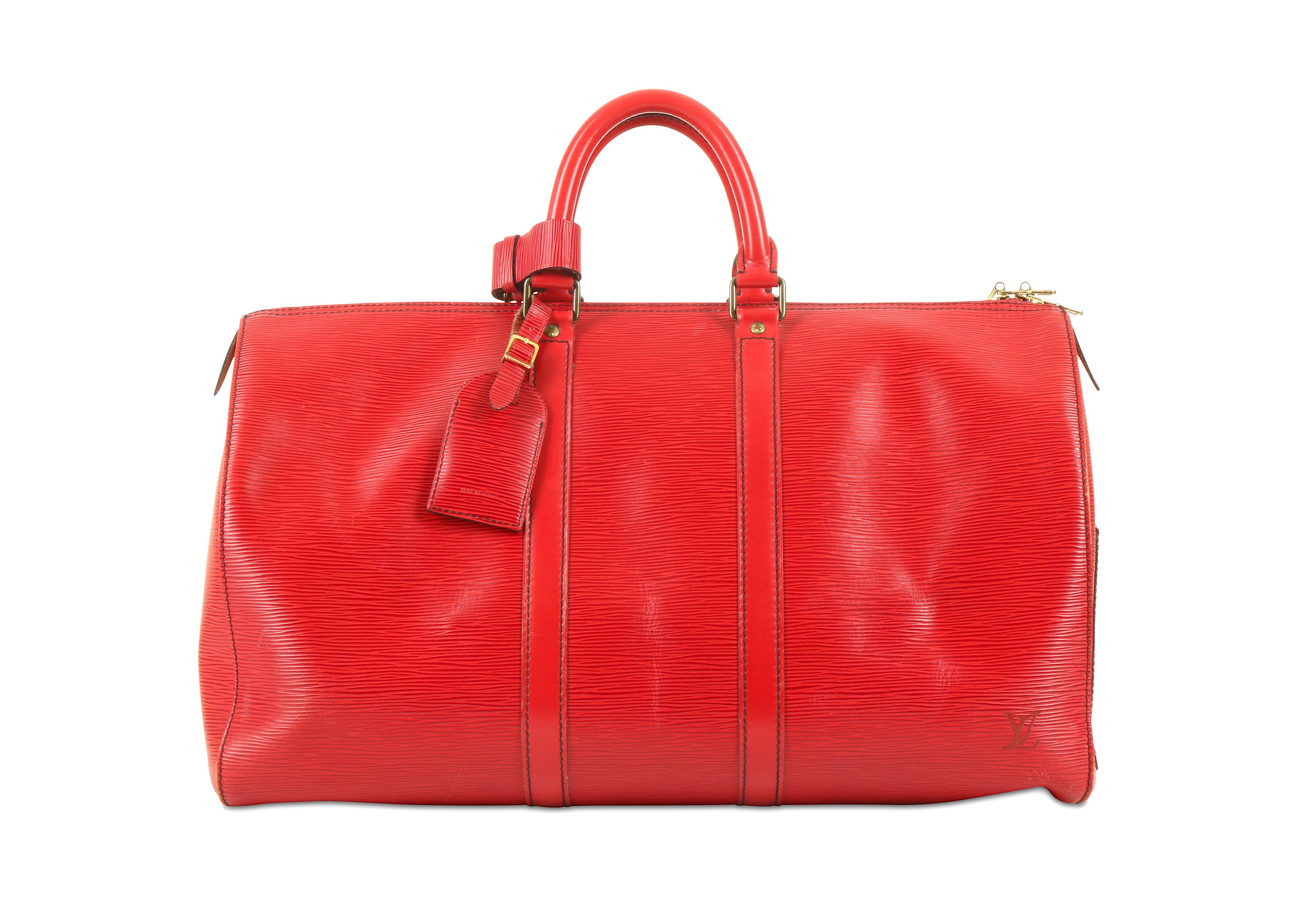 Louis Vuitton Red Epi Keepall 45, c. 1991, epi leather with contrast stitching and gold tone