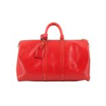 Louis Vuitton Red Epi Keepall 45, c. 1991, epi leather with contrast stitching and gold tone