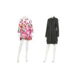 Two Andrew GN Dress Coats, to include a white silk coat printed with pink flower design, labelled S,