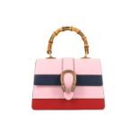 Gucci Pink Dionysus Bamboo Top Handle Bag, c. 2018, leather body with navy and red leather stripe