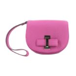 Delvaux Magenta Porte Monnaie Wristlet, grained leather with silver tone hardware, 11cm wide, 8cm