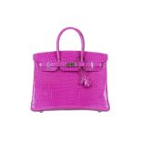 Hermes Shiny Rose Scheherazade Porosus Crocodile Birkin 35, c. 2015, Palladium plated hardware, 35cm