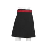 Gucci Black Trimmed Boucle Wool Skirt, 2010s, black with chunky knitted red and navy trim,