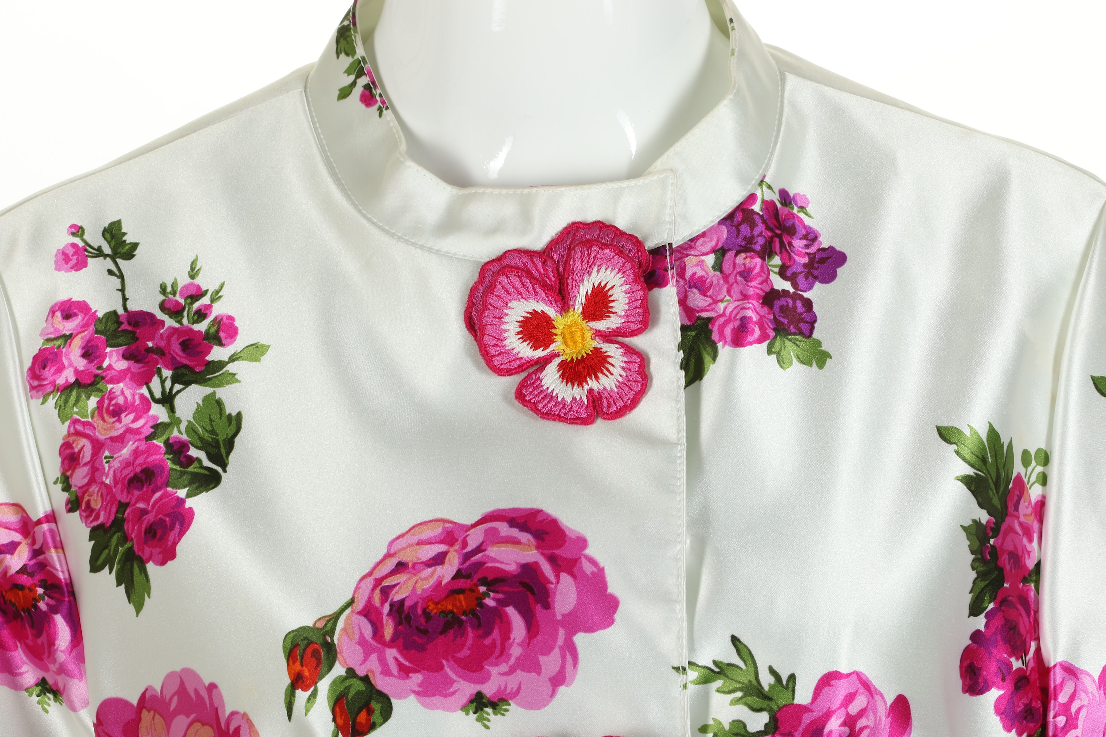 Two Andrew GN Dress Coats, to include a white silk coat printed with pink flower design, labelled S, - Image 3 of 13