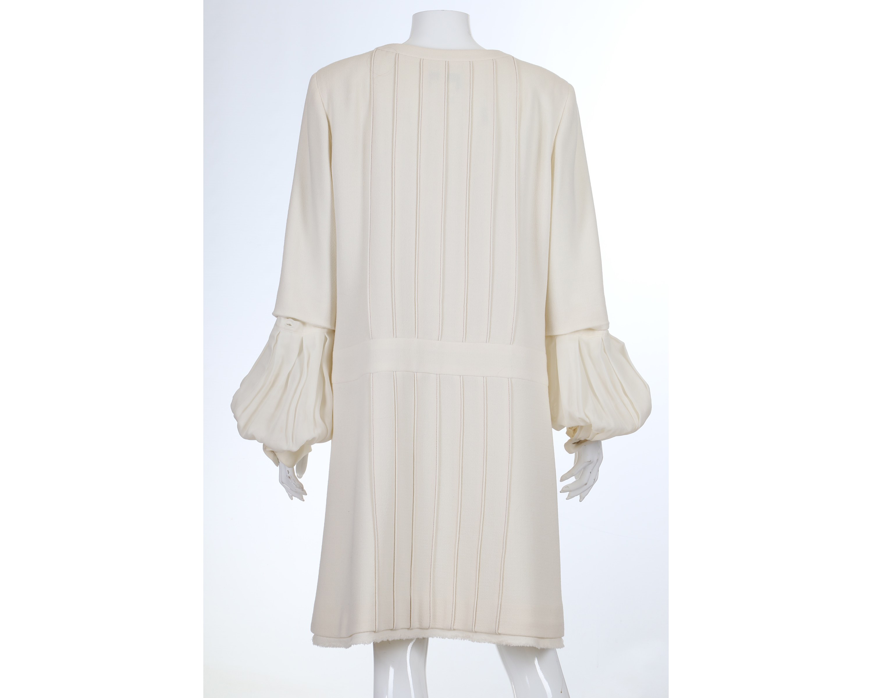 Chanel Cream Pleated Dress Coat, 2010s, with zip down front and removable silk sleeve details, - Image 4 of 5