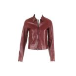 Prada Burgundy Leather Jacket, simple zip down form with tan leather lining, labelled size 40, 16"/